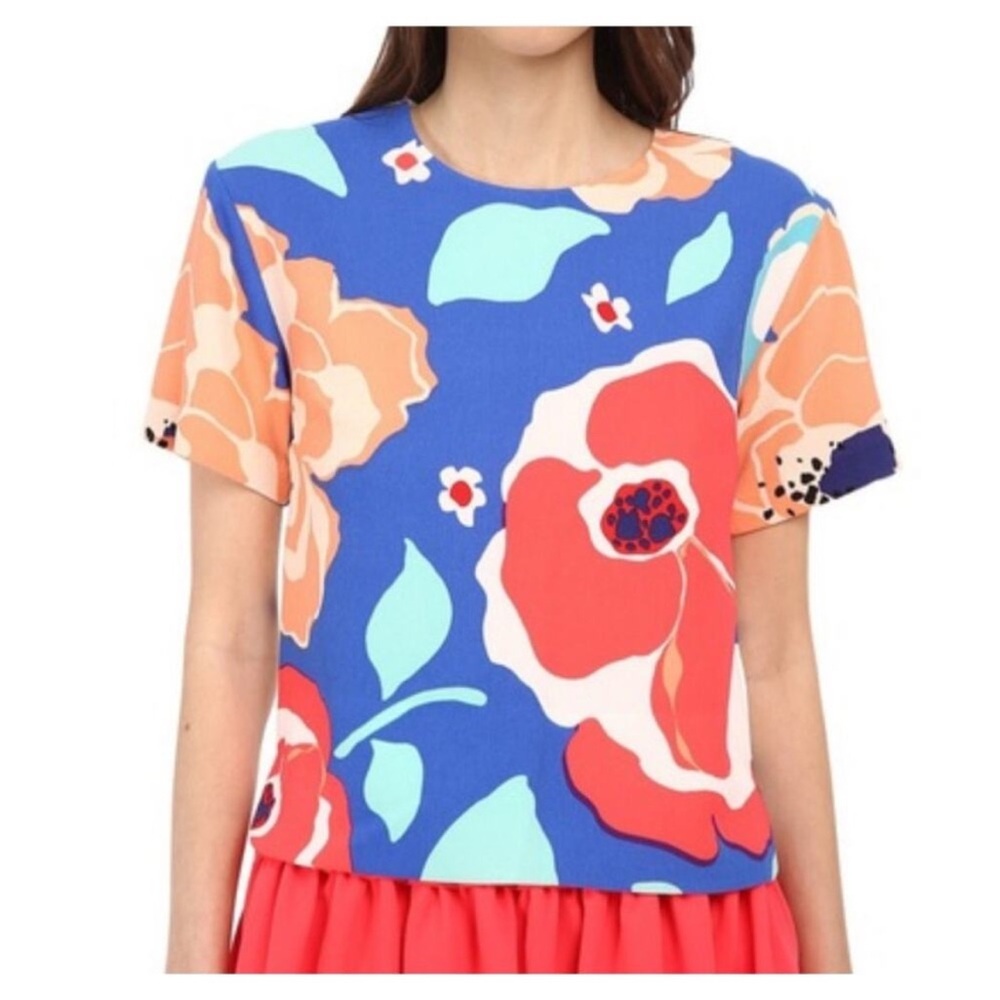 Kate Spade Ramona Floral Stripe Mixed Media Top Blouse Size 14